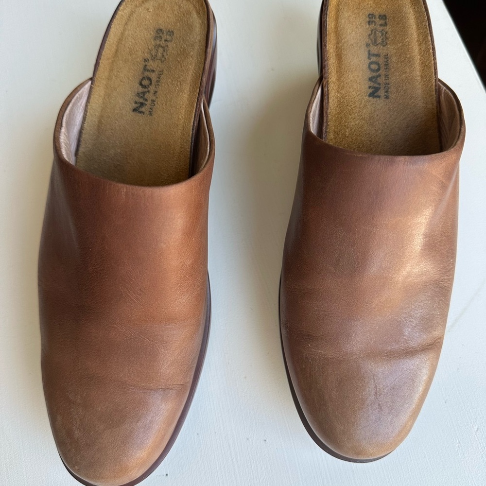 Naot Florence Leather Wedge Mules - Toffee Brown - Size 39EU (US 8)